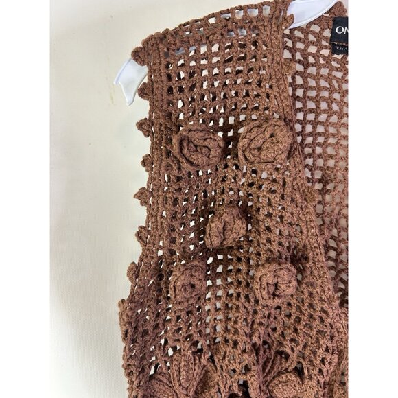 VTG 90s Hand Knit Crochet Floral Vest Shirt Boho Rave Coastal - Picture 5 of 8